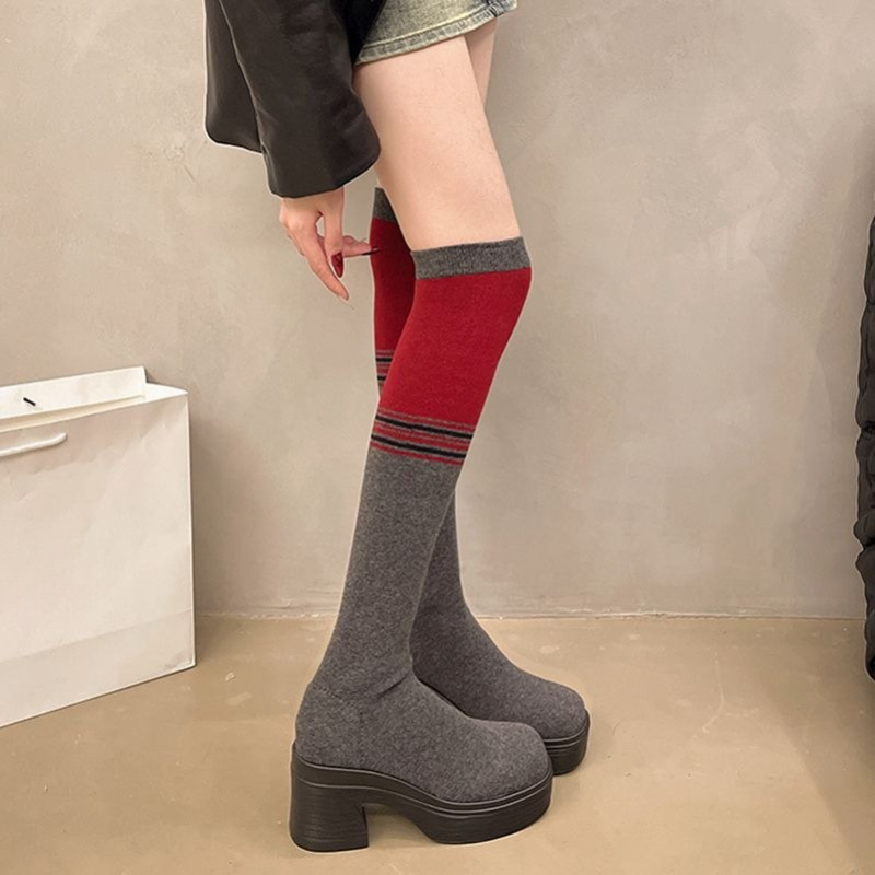 Knee High Sock Women - Botas femininas de salto grosso acima