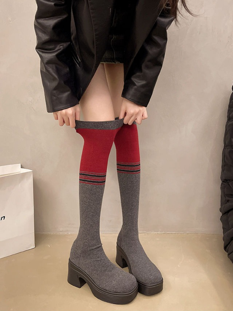 Botas femininas de salto gross - Knee High Sock Women avaliação e preço
