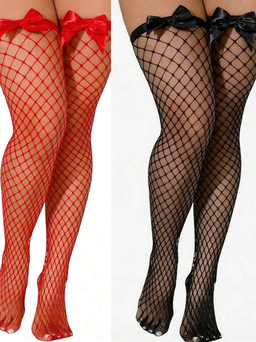 Meias de Rede com Laço Decorat - Knee High Sock Women avaliação e preço